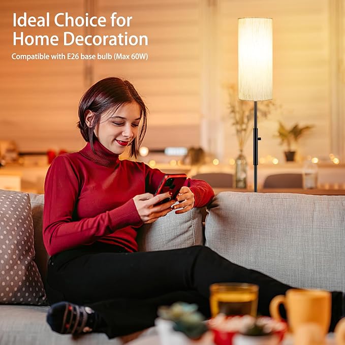 Floor Lamps for Living Room, Modern Standing Lamp, Minimalist Pole Lamps, Stepless Dimmable 9W Bulb Included, Tall Lamp with Linen Shade, Lamps for Bedroom, Office, Kids Room, Reading Light