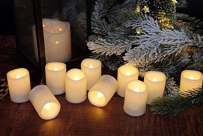 DRomance Flameless Flickering LED Votive Candles with Remote, Battery Operated TeaLights Battery Included,Warm White Light 1.5 x 2 inch Set of 10 for Christmas Decoration