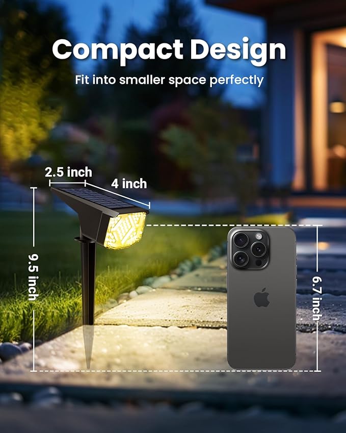 SOLPEX Solar Lights Outdoor Waterproof IP65, Landscape Spotlights Outdoor, Compact Design Spot Lights, Solar Powered Flood Lights for Garden Yard House Pathway Tree Outside, 12 Pack, Warm White