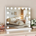 Vanity Mirror with Lights, 23"×18" Large Hollywood Makeup Mirror with 15 Dimmable Bulbs, 3-Color Lighting, Dimmable, 10x Magnification, Desk Mirror, Bedroom (White)