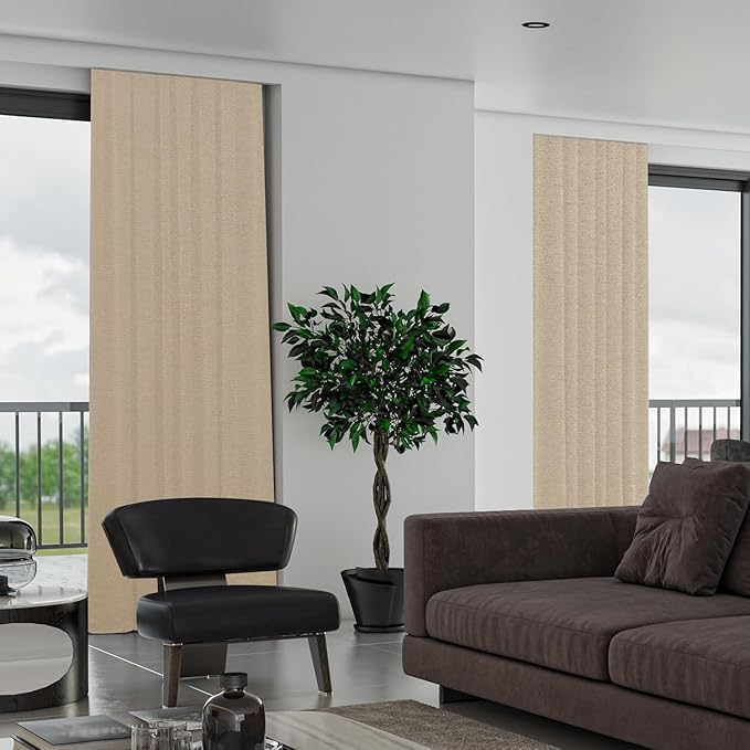 SmartWings Automatic Curtain Opener with Drapery, Motorized Vertical Blinds with Remote, Electric Closet Doors Sliding Panels Compatible with Alexa Google Homekit, 90% Blackout Wheat
