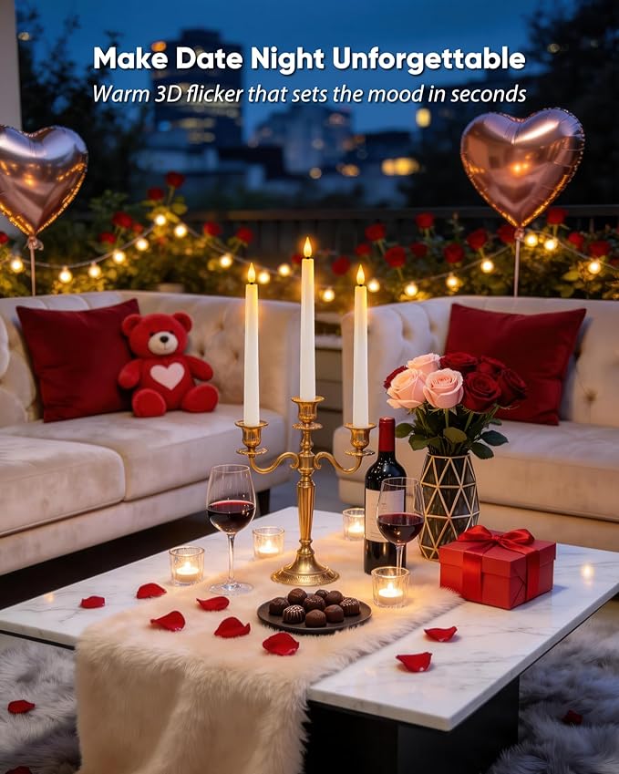 Homemory 24 Pcs Waxy Flameless Taper Candles with Remote, Led Flameless Candlesticks Classic Tall Candle, Flickering Battery Operated Taper Candles for Bedroom, Dining Room, White, 9.6 inches