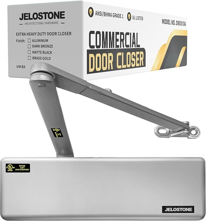 Extra Heavy Duty Commercial Door Closer, D9000DA for Doors (Max 330LBS), Delayed Action Automatic Door Closer, Adjustable 6 Speed Spring Door Closer, UL Listed Grade 1 ADA, Aluminum