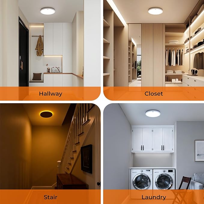 2Pack Motion Sensor Ceiling Light with Remote, Night Light 2000K, 8.7 Inch Wired Flush Mount 3000K/4000K/5000K, 1800LM Dimmable Motion Sensor Light Indoor for Closet Hallway Stairs White