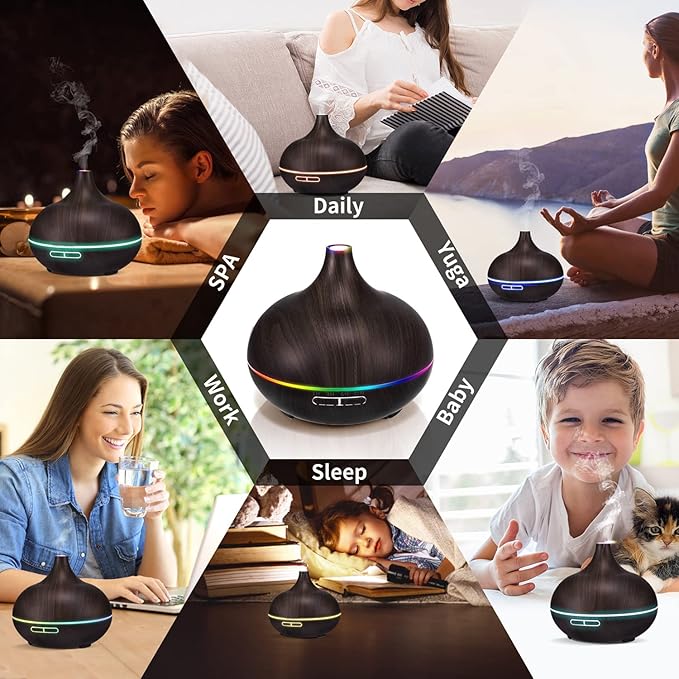 550ML Black Aroma diffusers for Essential Oils, Large Office Essential Oils Aromatherapy Diffuser with Ambient Light & 3 Timer, waterless auto Off Cool Mist humidifier Vaporizers for Bedroom Kids