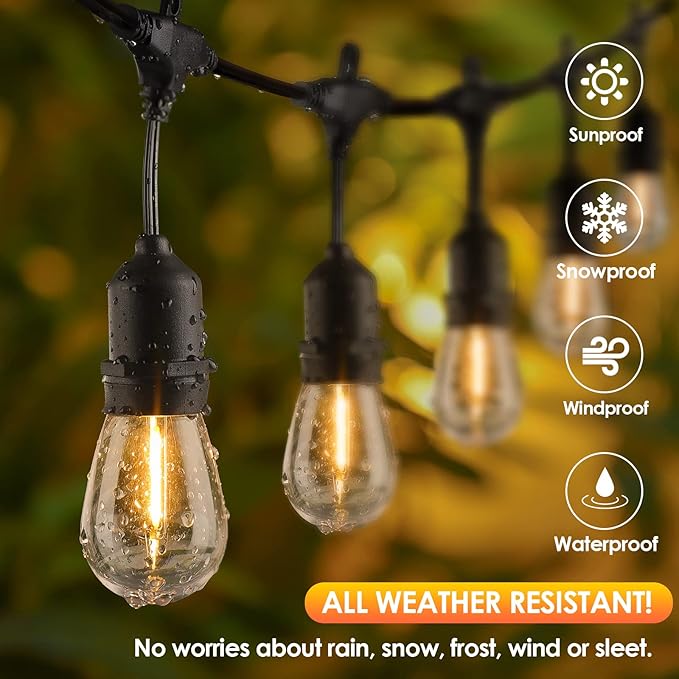 Mlambert 96FT LED Outdoor String Lights, Dimmable Waterproof Patio Lights with 30+3 Shatterproof Edison Vintage Bulb for Outside Backyard Porch Garden
