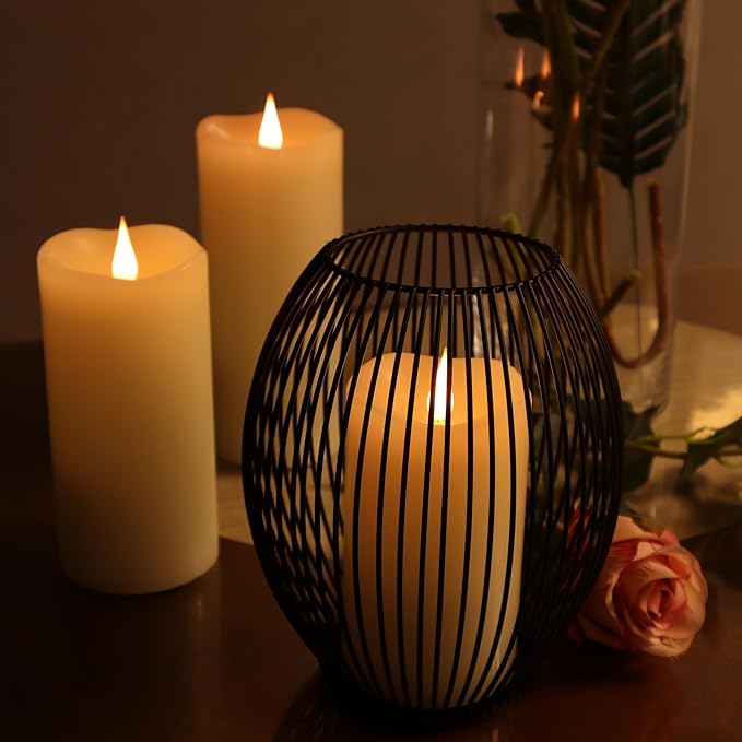 Flameless Candles with Remote Timer, 3D Moving Flickering Flame Battery Operated Candles Lasting 1000+ Hours, 6" x 3" Ivory Real Wax Electric LED Pillar Candles, Set of 2