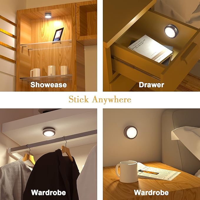 Starxing Puck Lights with Remote Control, Under Cabinet Lighting Dimmable Timer, Led Lights Battery Operated Powered for Kitchen Closet Bedroom(Black)
