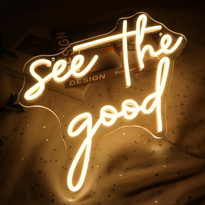 See The Good Neon Sign for Wall Decor, Warm White Led Signs for Room, USB Dimmable Neon Lights for Bedroom Home Living Room Party Cafe Business Pub Motivational Wall Art Birthday Gift