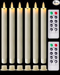 Homemory Real Waxy Flameless Taper Candles with Remote Timer, LED Candlesticks Flickering, Battery Operated Candles with Holders, 9.6 Inches for Home Christmas Wedding Celebration Decor, Ivory, 6 Pcs
