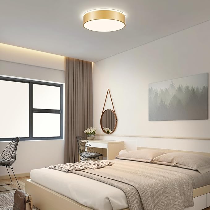 Dimmable Gold LED Ceiling Light Fixture, 5CCT 2700 K-6000 K Modern Flush Mount Ceiling Light, Round Minimalist Lighting Fixture for Bedroom, Kitchen, Laundry Room, Living Room, 15.74 Inch