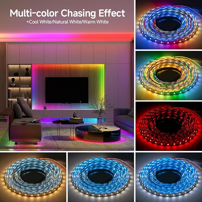 BTF-LIGHTING SK6812(Similar WS2812B) UL Listed RGBW RGB+Natural White(4000K) Individually Addressable DC12V 16.4FT 60LED/m 4 Color in 1 Light Dream LED Strip IP65 White PCB(No Adapter or Controller)