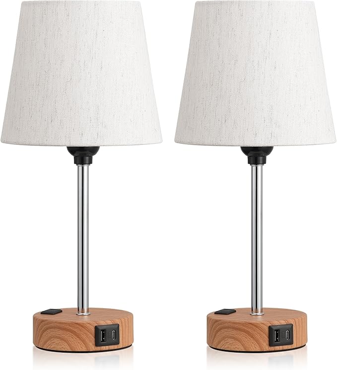 Acaxin Bedside Lamps for bedrooms Set of 2 - Nightstand Bedroom Lamp with USB C Port and AC Outlet Charging, 3 Way Dimmable Touch Control Small Bed Side Table Lamp, Nightstand Light for Kids