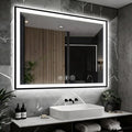 48x40 LED Lighted Bathroom Mirror - Black Aluminum Framed (Front and Backlit), Anti-Fog Bathroom Mirror with Lights,Stepless Dimmable LED Mirror,3 Colors Smart Mirror(Horizontal/Vertical)