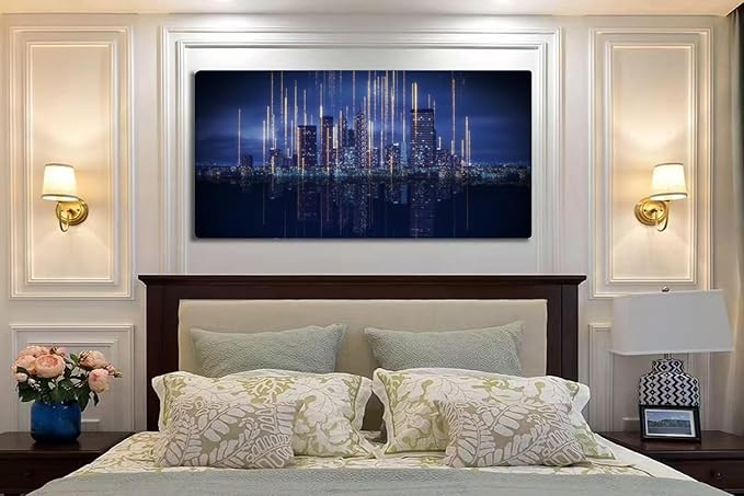 Wibinuki Wall Art Wall Decor Wall Paintings Modern City Controlled Smart Artificial Intelligence. Glowing for Living Room Bedroom Bathroom Home Decor Can Be Hung Directly 20"x 40"