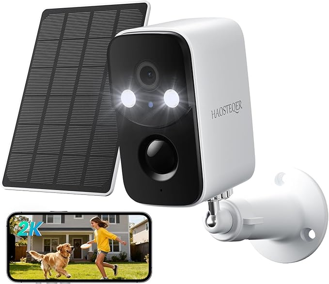 Solar Security Cameras Wireless Outdoor, WiFi Cameras for Home Security, Motion Detection, Instant Phone Notifications, SD/Cloud Storage, 2K Color Night Vision, IP66 Waterproof