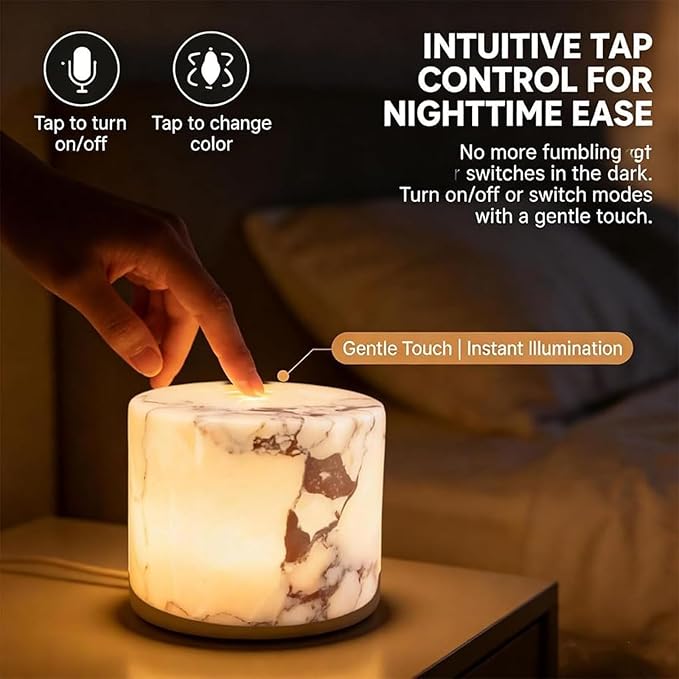 DDRIC Marble Lamp Night Light Touch, Onyx Marble Touch Light with Tap Control, Dimmable Rechargeable Marble Table Lamp for Bedside Table Desk Bedroom Night Light Decor (1PC)