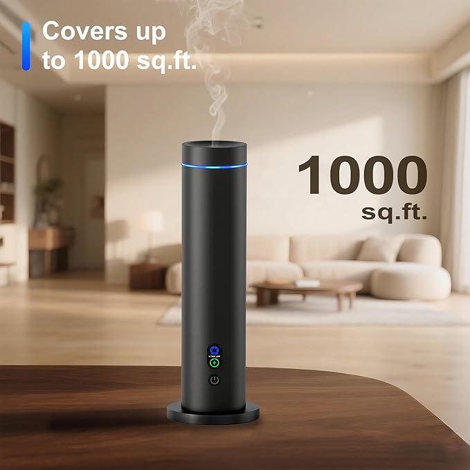 Waterless Diffuser, 1000 Sq.Ft Coverage, Essential Oil Diffuser– Plug-in Only, Remote Control, Adjustable Mist Mode, Mood Lights Aromatherapy Diffuser for Home, Large Room, Office, Hotel, Black