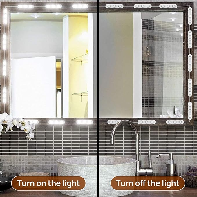 2 Pack Led Vanity Mirror Lights,3 Color Hollywood Style Vanity Make Up Lights,10ft Dimmable Color and Brightness Lighting Fixture Strip for Makeup Vanity Table & Bathroom Mirror (Mirror Not Included)