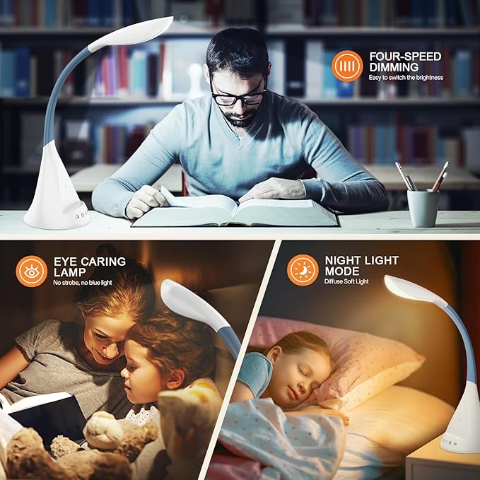 LED Desk Lamp with Touch Control and 360 Degree Gooseneck 9 Lighting Modes with 5 RGB Colors for Home Office Reading Light (White)