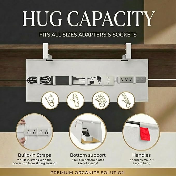 [Upgraded] Under Desk Cable Management, 36" Cord Organizer, with Silicone Pads (No Scratch!), 16 Cable Ties, Washable PE Honeycomb Base,Fits Any Desk 0-2.1", No Stinky Cardboard! Beige