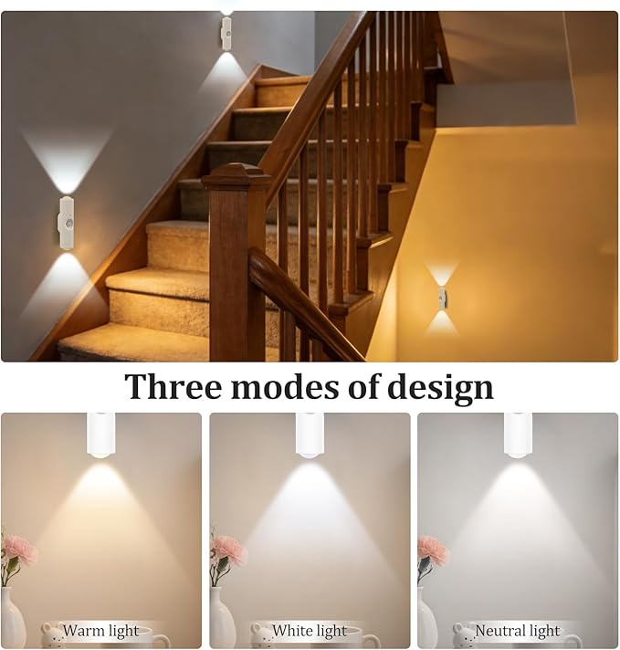 4 Pcs Smart Motion Sensor Wall Lamp, Rechargeable RGB LED Smart Motion Light, Magnetic Mount Step Lights for Bedroom, Hallway, Courtyard, Holiday Decor, Bathroom - Multi Color Changing (3 Colors)