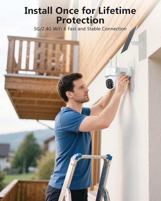 5G&2.4GHz Security Cameras Wireless Outdoor, 2K Cameras for Home Security, Solar & Battery Powered Security Camera Outdoor, Color Night Vision, PTZ Human Detection, 2 Packs