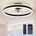 LEDIARY Low Profile Ceiling Fans with Lights, Flush Mount Modern Ceiling Fan and Remote Control, 19.7" LED Ceiling Fans, Stepless Dimmable 3 Colors and 6 Speeds - Black