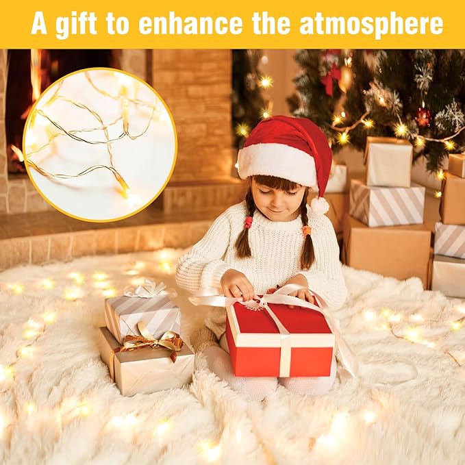 33FT Warm White String Lights – 100 LED Waterproof Fairy Lights on Clear Wire, Indoor Outdoor Christmas Wedding Patio Bedroom Party Decorations (33FT, Warm White)