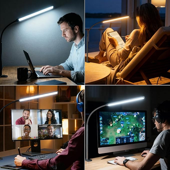 LED Desk Lamp with Clamp Clip on Reading Light Dimmable USB Small Clamp Lamp with 3 Color Modes 10 Brightness, Adjustable Flexible Gooseneck Workbench Light for Bed Headboard, Nail, Computer
