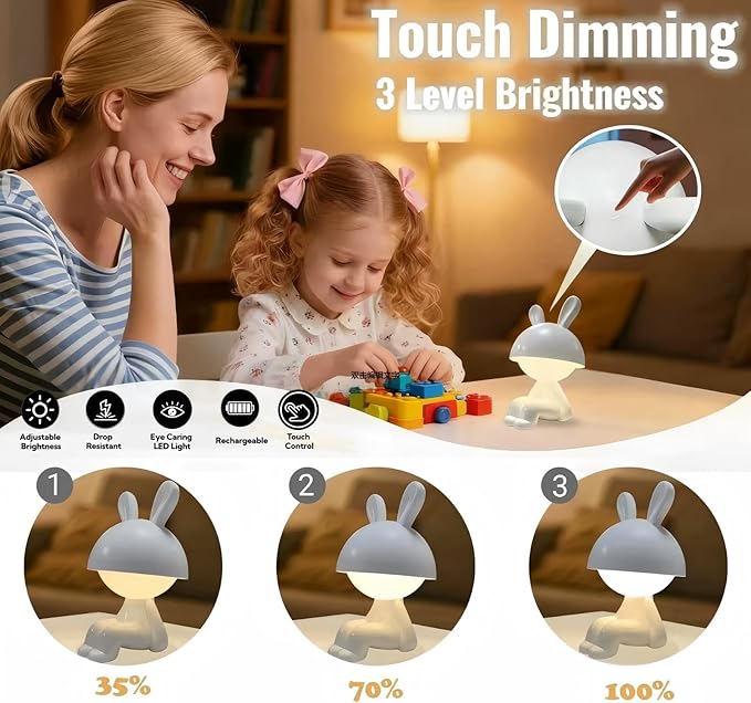 Night Lights for Kids,Rechargeable TableLamp,Touch Bedside Lamps,Cordless Dimmable Warm White Light,Baby Nursery,Breastfeeding,Sleep Aid,Cute Bunny Easter Gifts for Toddler Boys Girls Adults