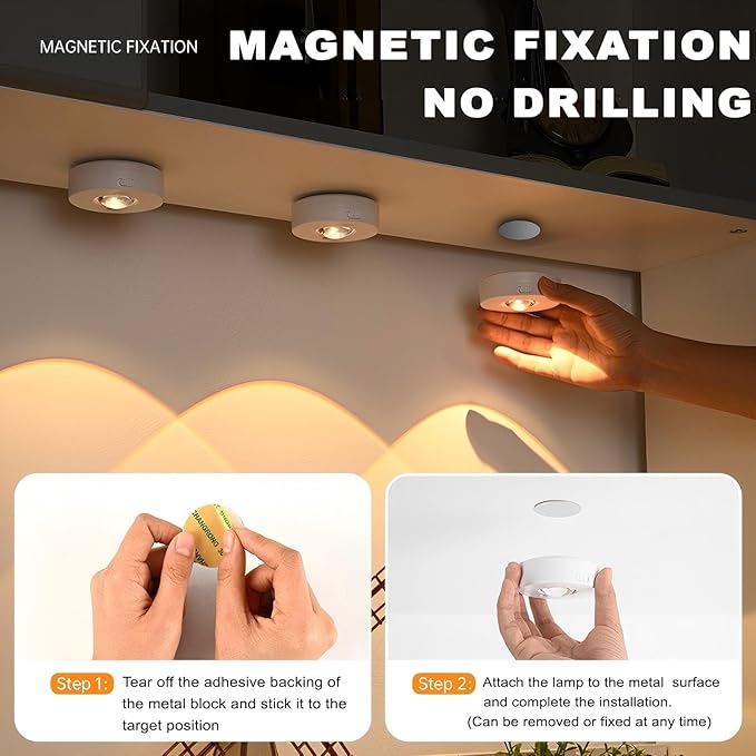 3 Pack Puck Lights LED RGB Dimmable Under Cabinet Lighting with Remote, Battery Operated Magnetic Recessed Lights for Kitchen Closet, Warm, Daylight,Cool White+RGB