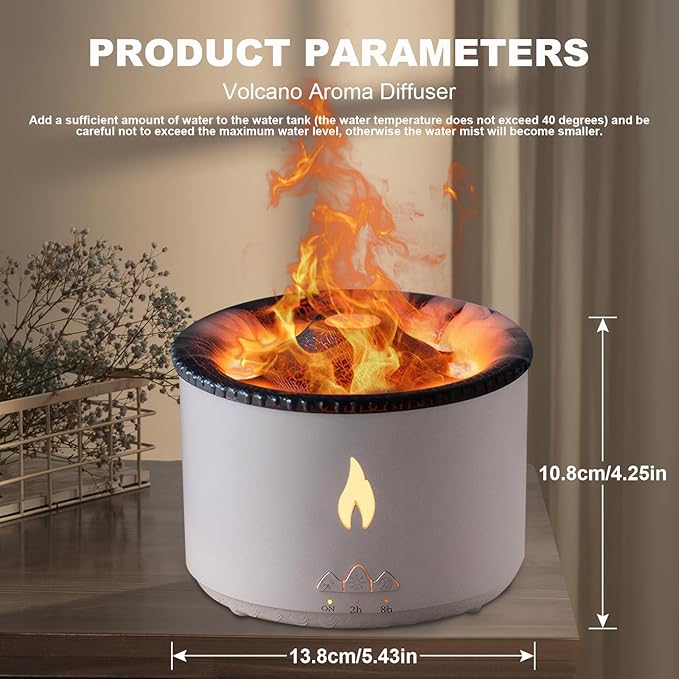 MINGPINHUIUS Volcano Humidifier Aromatherapy Essential Oil Diffuser, 2 Mist Modes: Flame and Volcano, Large Capacity with Timer Waterless Auto-Off for Home, Office, Yoga, or Gym (Red & Blue)