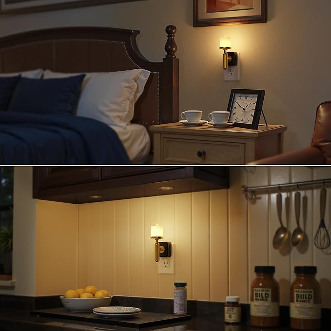 Briignite Flameless Candle Night Light, Night Lights Plug into Wall, LED Candle Night Light with Light Sensor, 0-100LM Dimmable Nightlight Plug in, 3000K Soft White Nightlight for Bathroom Hallway