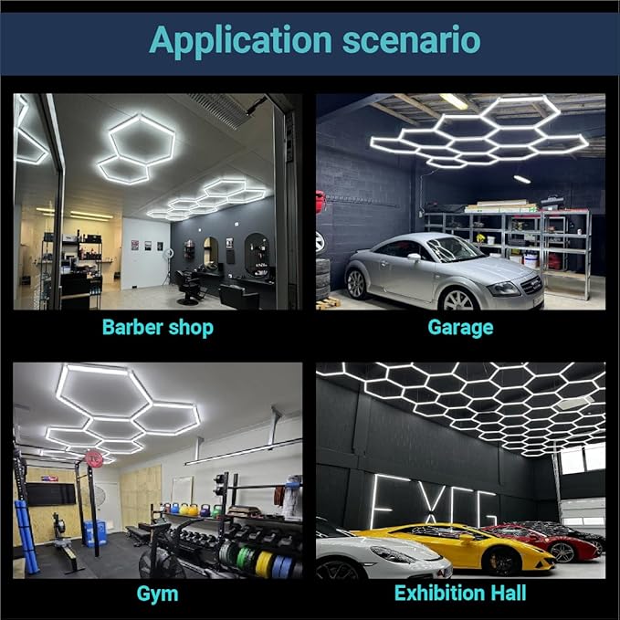 Hexagon LED Light: Honeycomb Garage Lights Super Bright Car Detailing Ceiling LED Shop Light for Warehouse Workshop Gym Basement Car Care Wash Room (1 Hexagon Non dimmable)
