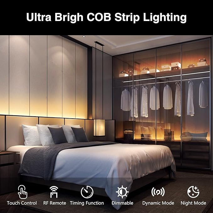 DAYBETTER COB LED Strip Light Tunable White, 32.8ft/10m 6080LEDs White LED Light Strips with Remote, 2700K-6500K Dimmable LED Tape Light, COB LED Lights for Bedroom Kitchen Under Cabinet DIY Lighting