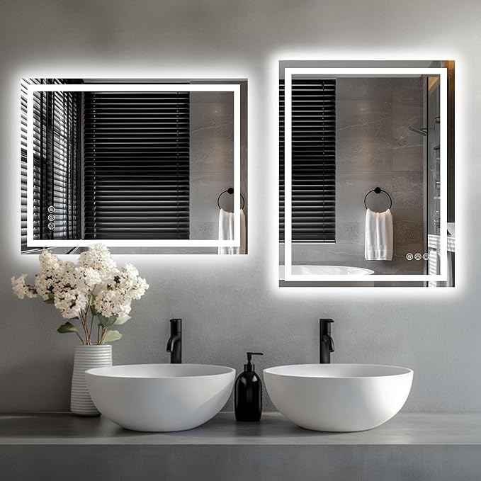 LED Bathroom Mirror, 24"x32" with Frontlit and Backlit Anti-Fog Mirror with Lights LED Vanity Mirror for Bathroom 3 Colors Temperature & Dimmable Bathroom Mirror with HD Tempered Glass
