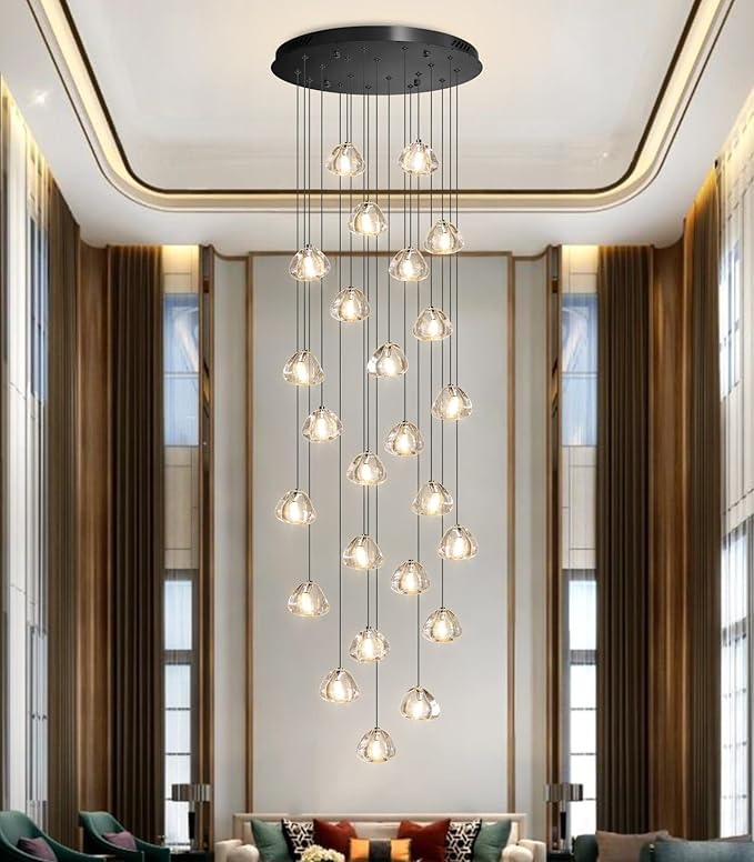 157 Inches Long Chandelier Bubble Crystal Balls Glam Chandeliers Dimmable Light High Ceiling Pendants Light Adjustable Large Size Lighting Fixtures Black