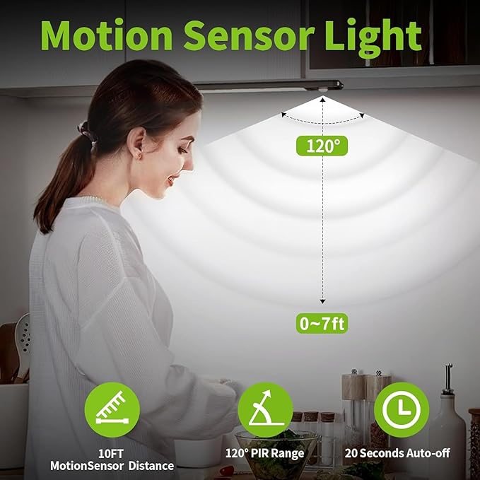 6 Pack Under Cabinet Lighting, Motion Sensor Light, 10-Inch Rechargeable LED, Battery Powered White