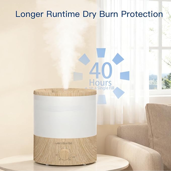 MEGAWISE 2 Pack1.5L Cool Mist Humidifier 2-Pack with 7 Color LED Lights, Adjustable Mist, Quiet Ultrasonic Humidifiers for Bedroom & Home