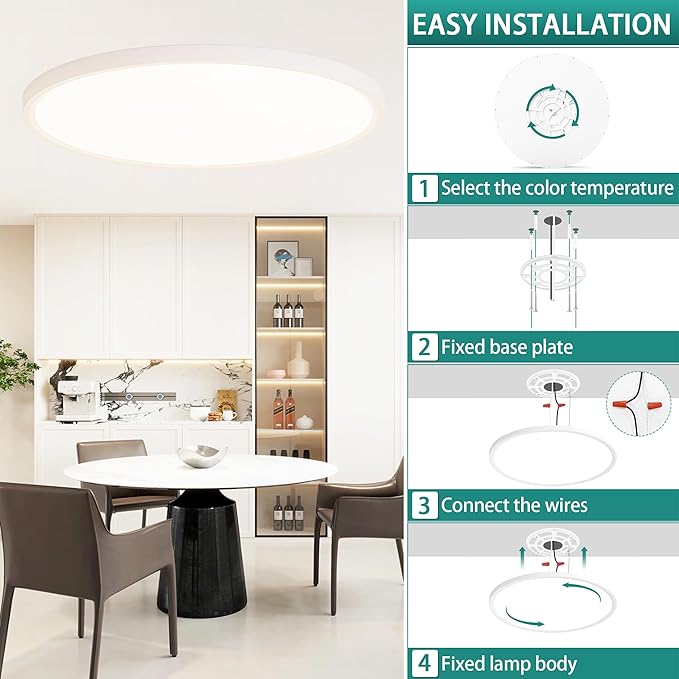 24 Inch LED Flush Mount Ceiling Light,56W Ultra-Thin Modern Round Light Fixture with Remote,Dimmable 3000K-6000K,White,5600LM,Memory & Night Light Mode for Bedroom, Kitchen,Living Room