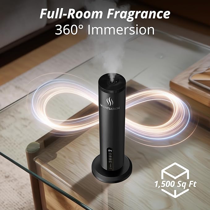 Diffuser Tower Wireless - Essential Oil Fragrance - 1500 SqFt Wide Coverage – Cordless Rechargeable Waterless Aromatherapy, 8-Day Battery, Aluminum Body, Idead Home Office Spa Hotel Bedroom
