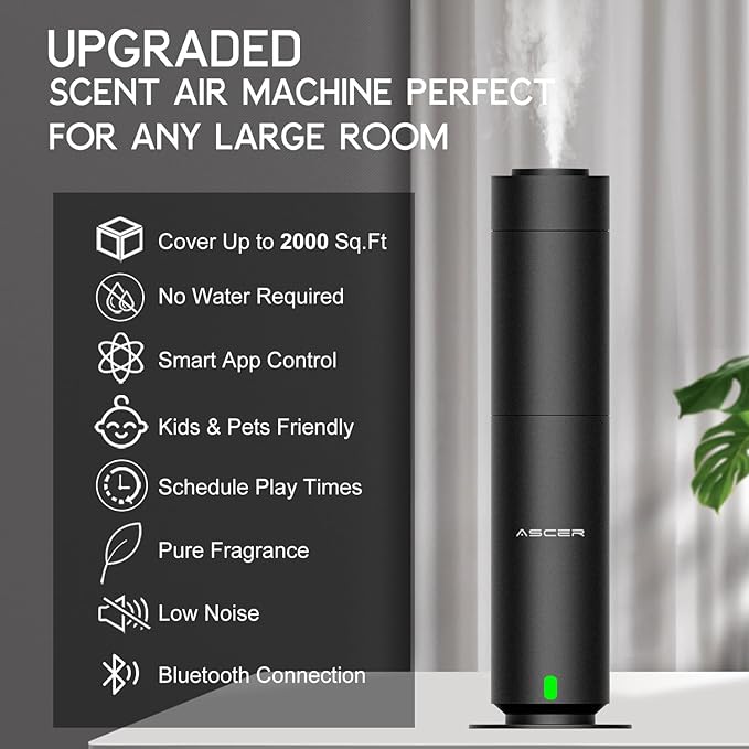Diffuser - Hotel Scent Diffuser Machine - Remoter & APP Control - Studio Scent Diffusers for Whole House - Scent Air Machine for Home - Waterless Essential Oil Diffusers for Large Room,Office - Black
