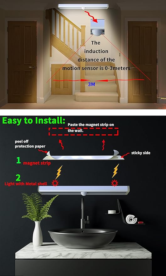 Led Closet Light, Motion Sensor Sensored Activated Under Cabinet Lights, Wireless Stick on Magnetic Under Counter Lights for Kitchen Indoor in Cabinets Undercabinet Battery Powered