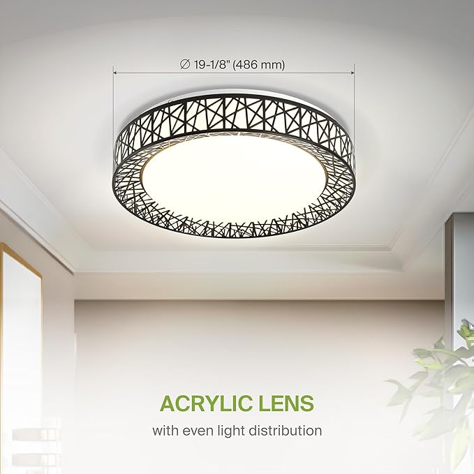 ASD 20 Inch LED Flush Mount Ceiling Light Fixture for Bedroom, 42W 2475LM 5CCT 2700K-5000K, Triac Dimmable Lights, Dining, Living Room, Kitchen Lamps, Modern Home Lighting Fixtures, Black, ETL