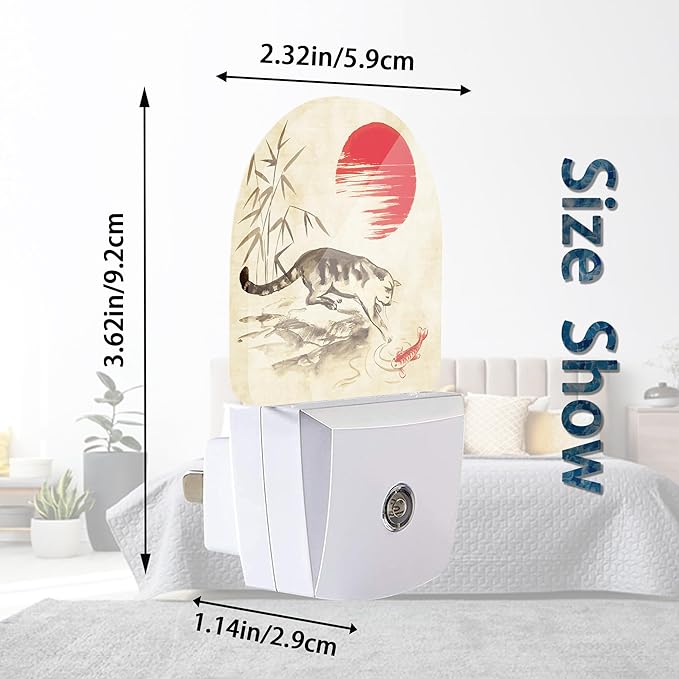Japanese Funny Cat Night Lights Plug into Wall for Girls Boys Room,Night Light LED Lamp Dusk to Dawn Sensor Round Lamp for Bedroom Bathroom Hallway Home Wall Decor