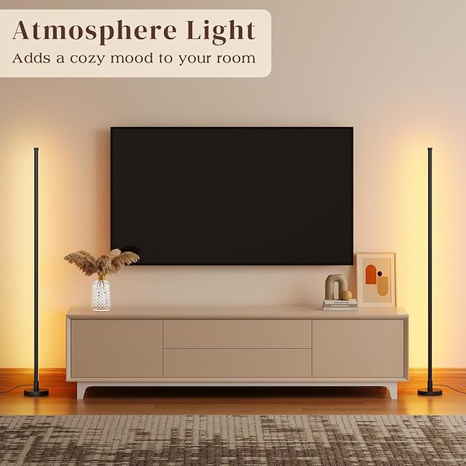 Corner Lamp, Minimalist Floor lamp with Remote Control, Dimmable Corner Light,Corner Floor Lamp for Living Room, Bedroom, Home Office, 7 Color Temperature 3000K-6000K (black-56.7in, 1 Pack)
