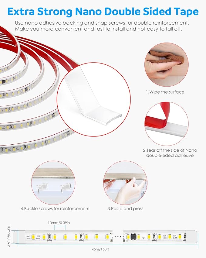 Aclorol AC110V Led Strip Light Outdoor Waterproof 150FT Warm White 3000K Connectable LED Rope Light Strip for Outside Garden Patio Indoor Outdoor Backyards Decoration AC 110V-130V 120LEDs/M 5400LEDS