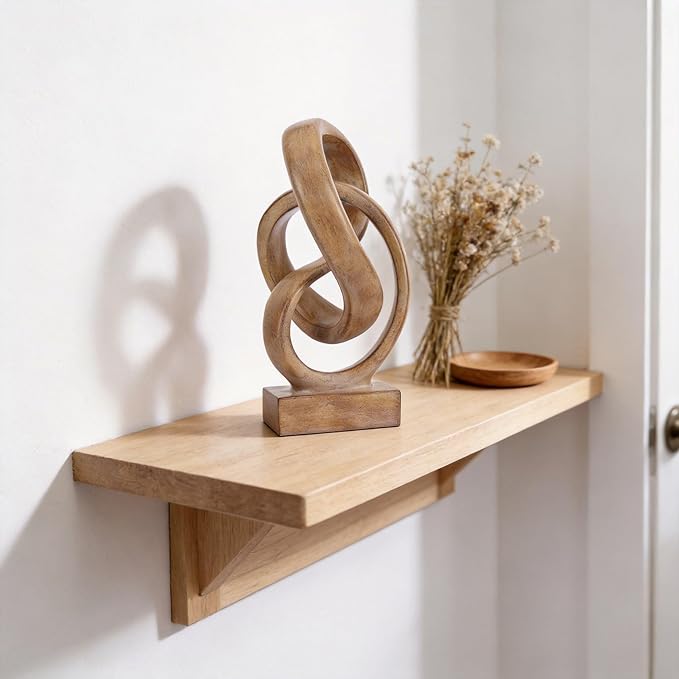 WUBIANJIE Modern Abstract Knot Sculpture, Artistic Mobius Inspired Resin Decor, Elegant Home and Office Decor, (Wood Color)
