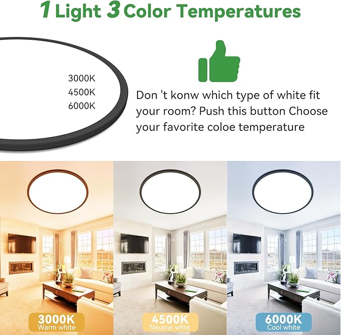 hepside 15.8INCH 4Pack Big Dimmable Flush Mount Ceiling Light Fixture Black, 3CCT 3000/4500/6000K Ceiling Lamp, 36W 4200LM Super Bright Low Profile Light for Bedroom, Kitchen, Bathroom, Hallway